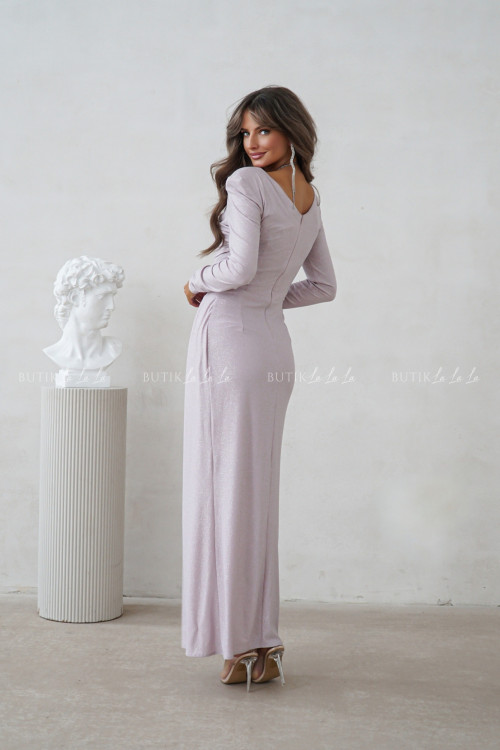 Sukienka maxi na długi rękaw brokatowa pudrowa Melody 3