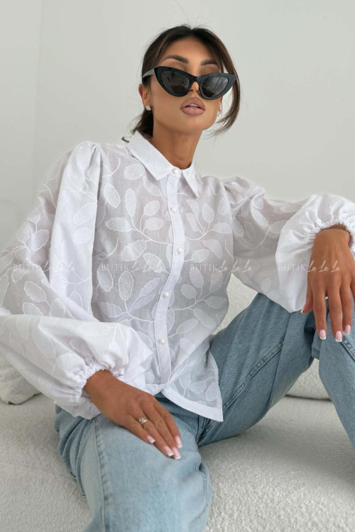 Koszula z tłoczonym wzorem biała Azis