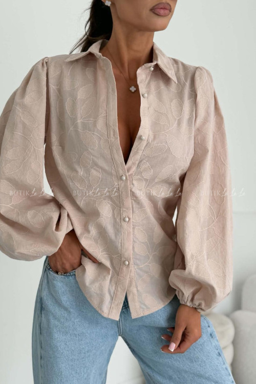 Koszula z tłoczonym wzorem beżowa Azis