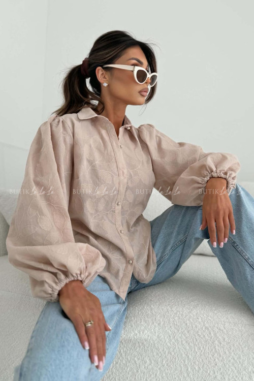 Koszula z tłoczonym wzorem beżowa Azis 3