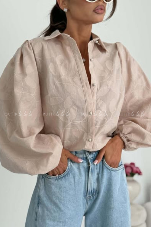 Koszula z tłoczonym wzorem beżowa Azis 4