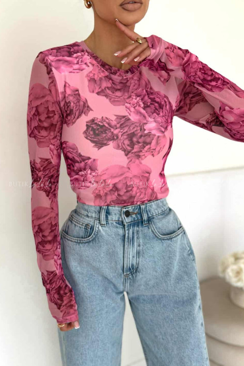 Bluzka z siateczką w kwiatowy print Selfie