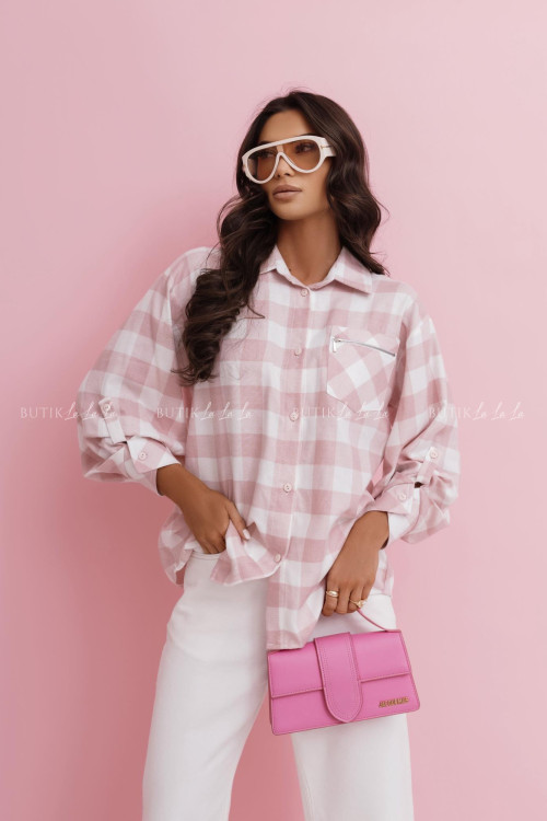 Koszula w kratę pudrowa Marinera