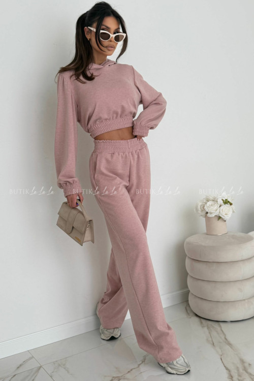 Komplet z miękkiej dzianiny pudrowy Francco