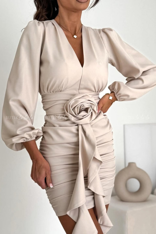 Sukienka mini marszczona jasno beżowa Molly 1