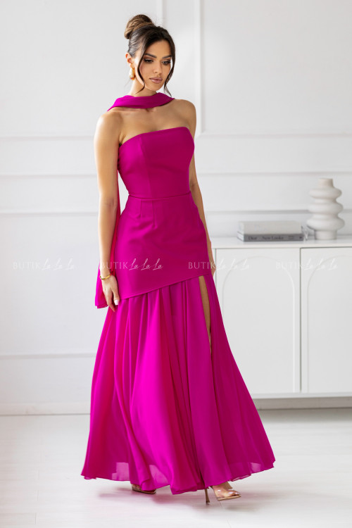Sukienka maxi z baskinką fuksja Pola 1