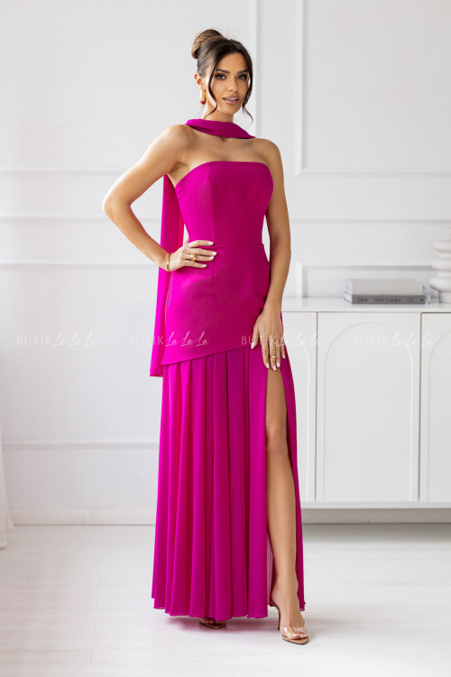 Sukienka maxi z baskinką fuksja Pola 2