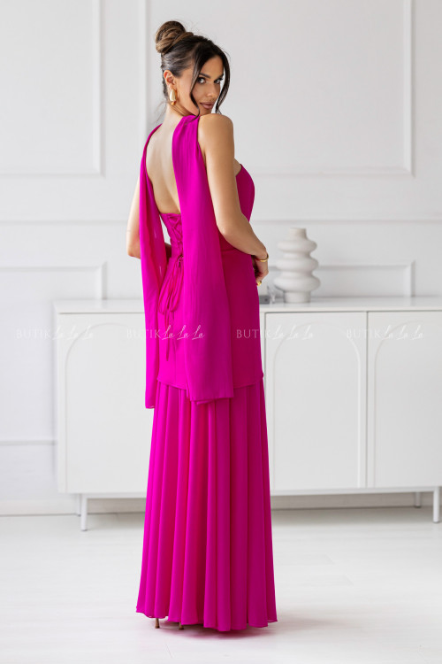 Sukienka maxi z baskinką fuksja Pola 3