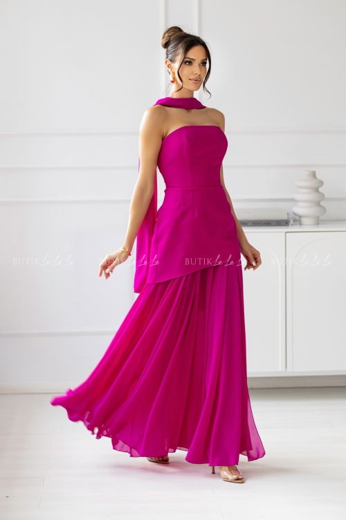Sukienka maxi z baskinką fuksja Pola