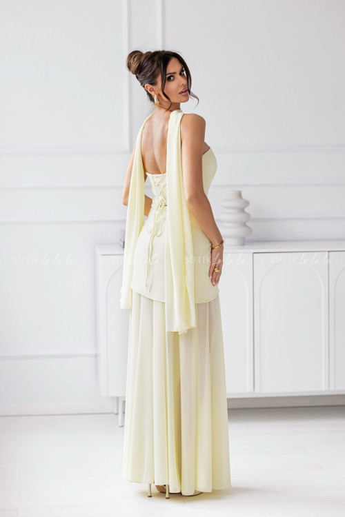 Sukienka maxi z baskinką żółta Pola 2