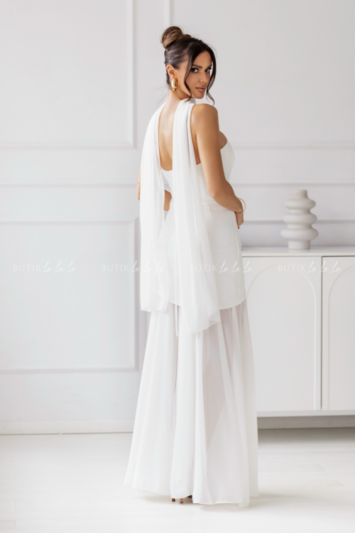 Sukienka maxi z baskinką biała Pola 1