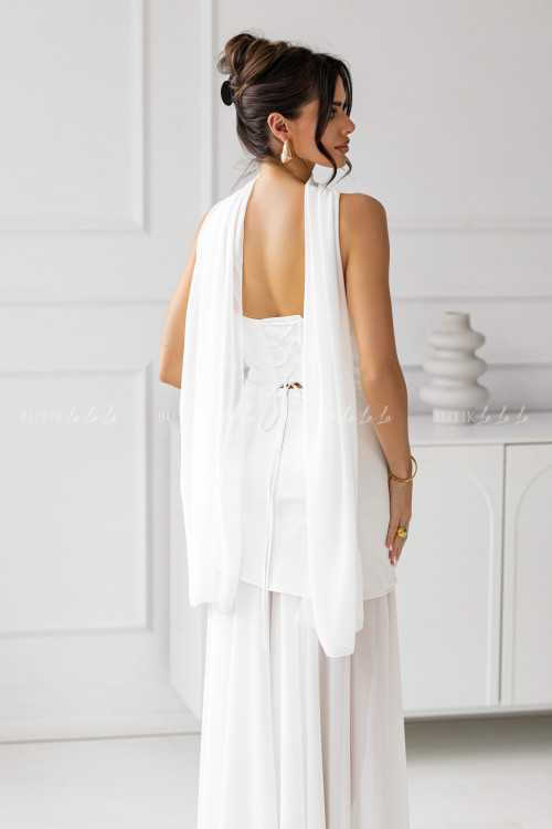 Sukienka maxi z baskinką biała Pola 2