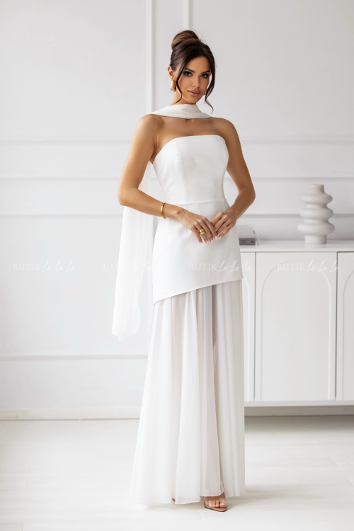 Sukienka maxi z baskinką biała Pola 3