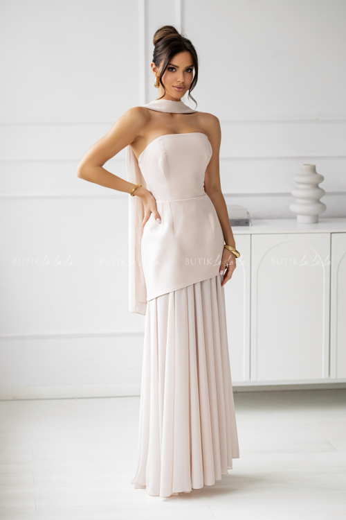 Sukienka maxi z baskinką jasno beżowa Pola