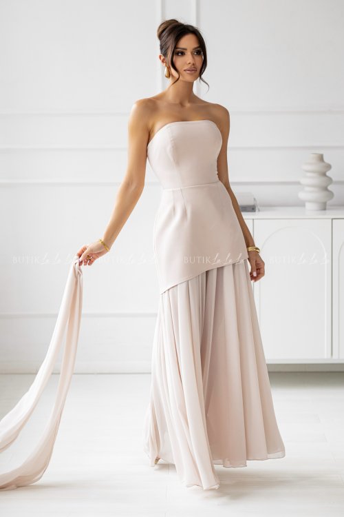 Sukienka maxi z baskinką jasno beżowa Pola