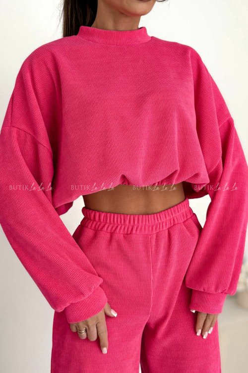 Komplet z miękkiego sztruksu malinowy Evetta