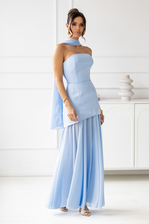 Sukienka maxi z baskinką błękitna Pola