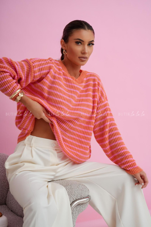 Sweter pomarańczowy w paski Stico