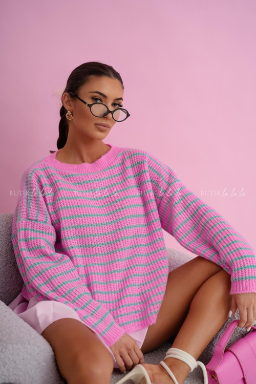 Sweter różowy w paski Stico