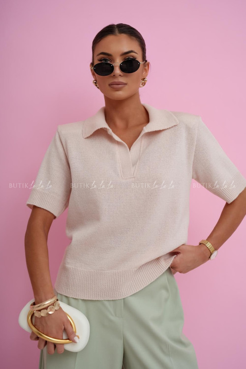 Sweter na krótki rękaw pudrowy Stillo
