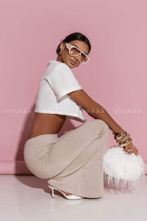 Spodnie z rozszerzaną nogawką beżowe Denwers 2