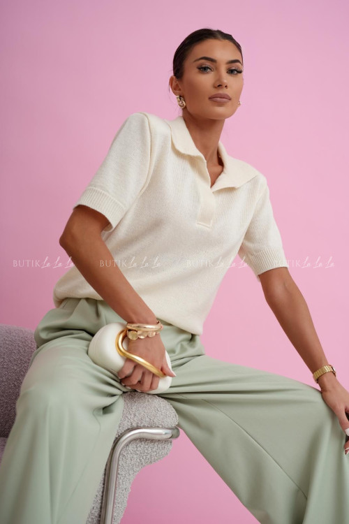 Sweter na krótki rękaw kremowy Stillo