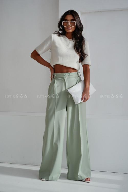 Spodnie z szeroką nogawką pistacjowe Bermud