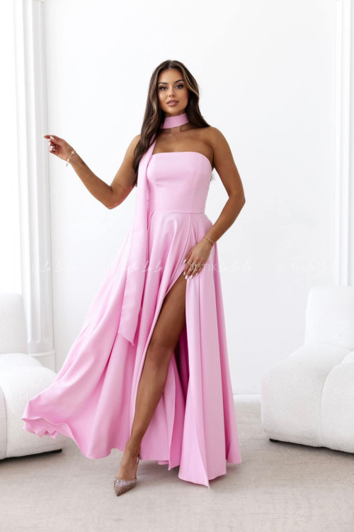 Sukienka maxi z rękawkami i szalem różowa Foxy 1