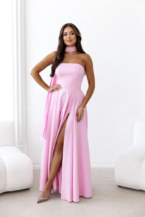 Sukienka maxi z rękawkami i szalem różowa Foxy 2