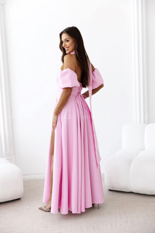 Sukienka maxi z rękawkami i szalem różowa Foxy 3