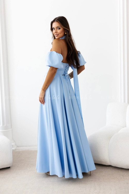 Sukienka maxi z rękawkami i szalem błękitna Foxy 2