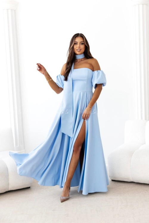 Sukienka maxi z rękawkami i szalem błękitna Foxy 3