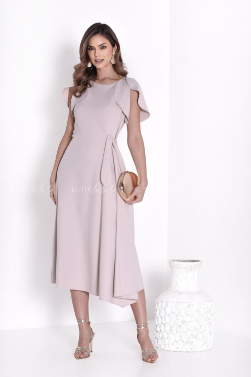 Sukienka rozkloszowana z rękawkiem beżowa Ofrelia