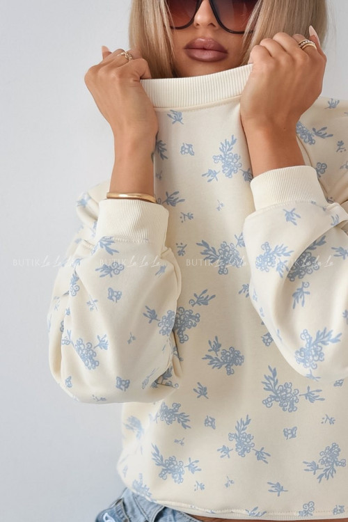Bluza kremowa w błękitny print Friko
