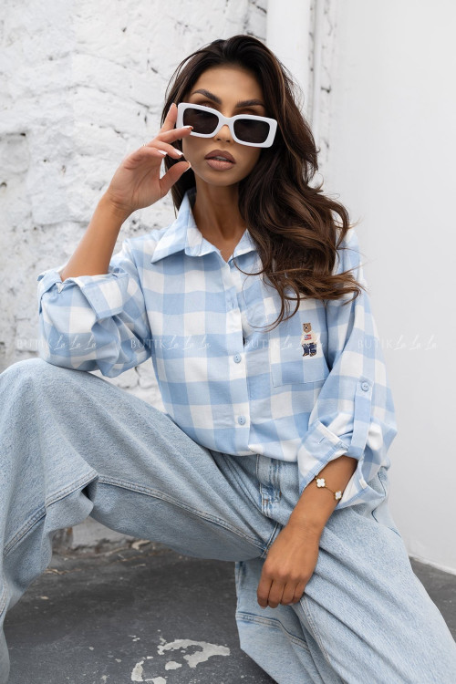 Koszula błękitna w kratę Bear