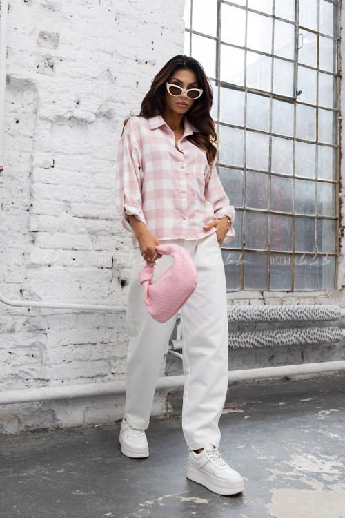 Koszula różowa w kratę Bear 1