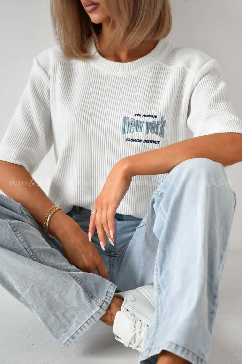 Bluzka prążkowana biała New York