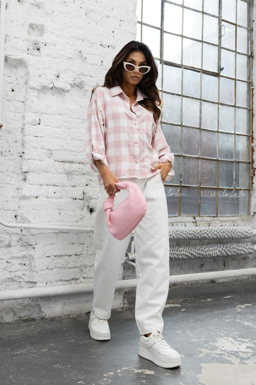 Koszula różowa w kratę Bear 3