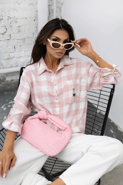 Koszula różowa w kratę Bear 2