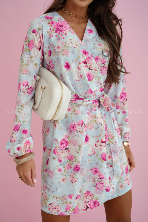 Sukienka błękitna w kwiatowy print Almeria