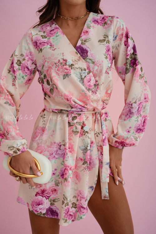 Sukienka beżowa w kwiatowy print Almeria