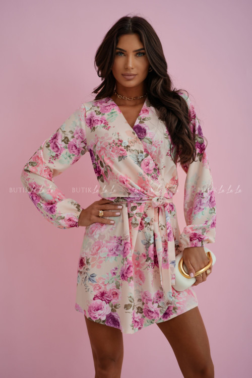 Sukienka beżowa w kwiatowy print Almeria 1