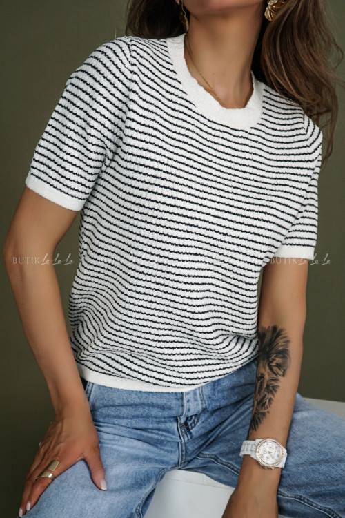 Bluzka dzianinowa biała w paski Senor