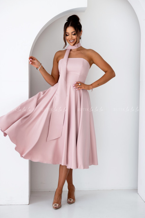 Sukienka midi z szalem pudrowa Negra