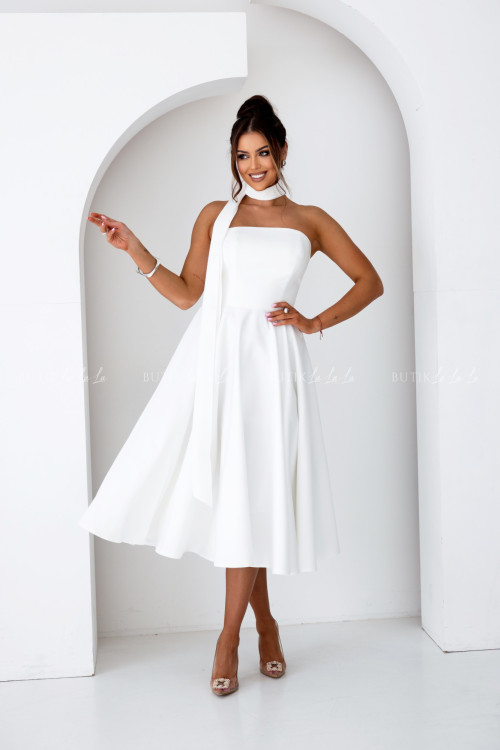 Sukienka midi z szalem biała Negra