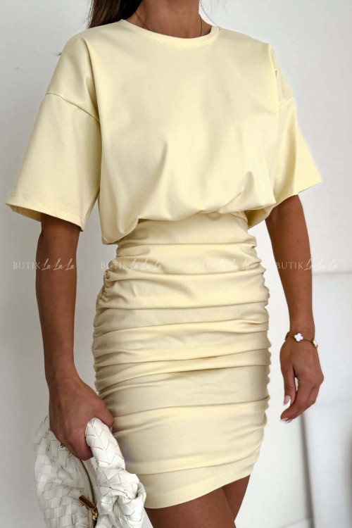 Sukienka mini z marszczeniami żółta Kristen