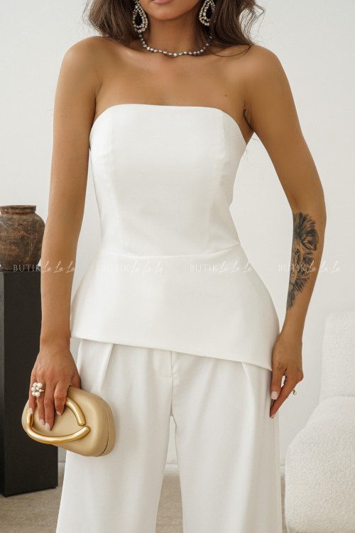 Komplet z gorsetowym topem biały Stefania