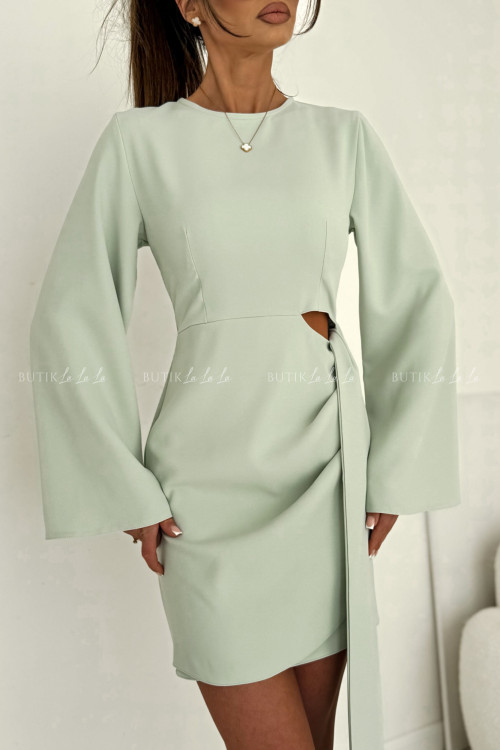 Sukienka mini z szerokimi rękawami i wycięciem w talii jasno pistacjowa Noir
